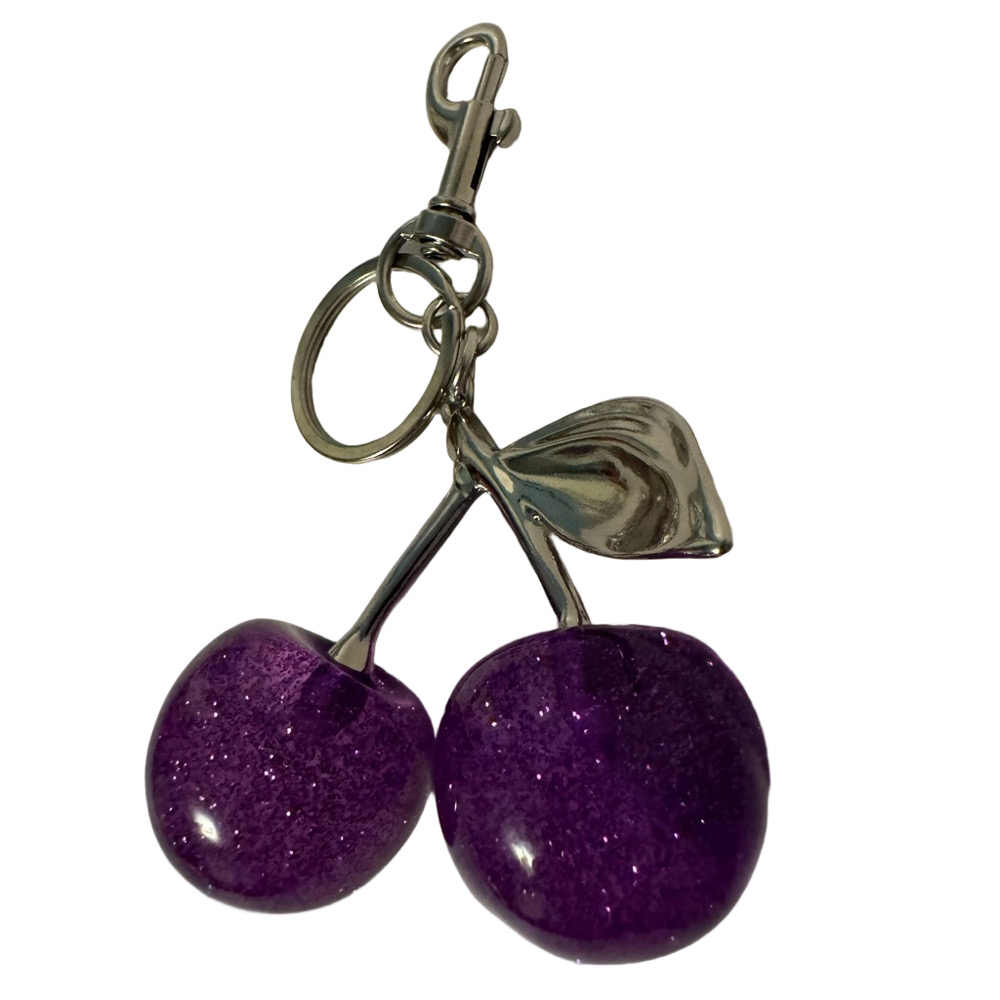 New Purple Glittery Cherry Bag Charm Keychain